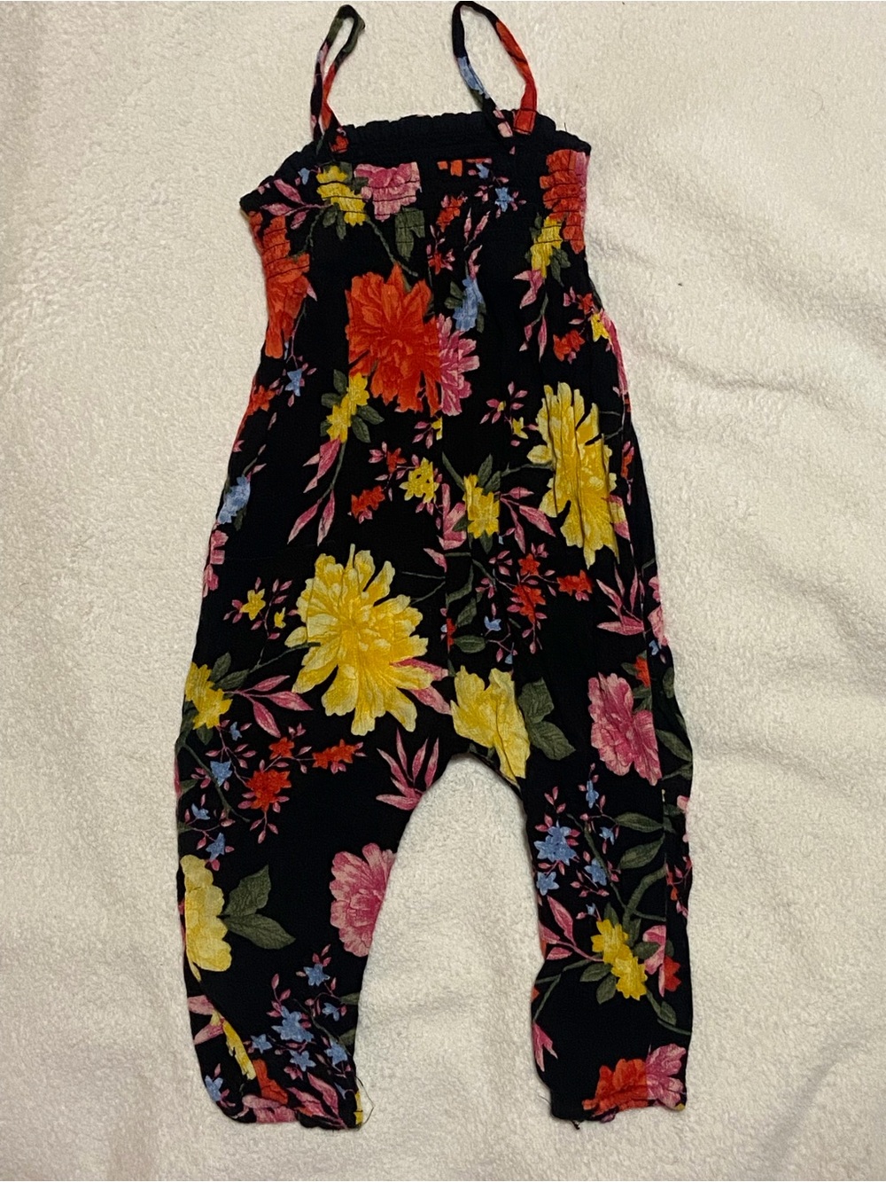 Old Navy Black Floral Girls Romper with Pink Yellow Flowers
